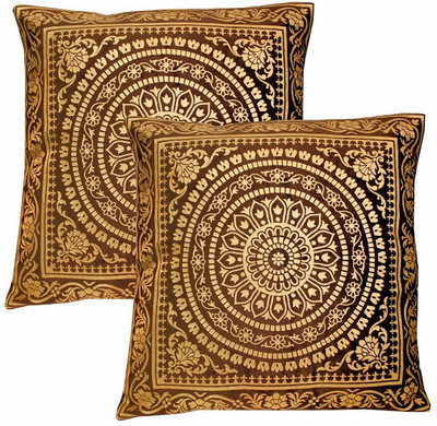 5% OFF on Dekor World Abstract Cushions Cover(Pack of 2, 40 cm*40 cm, Brown, Gold)