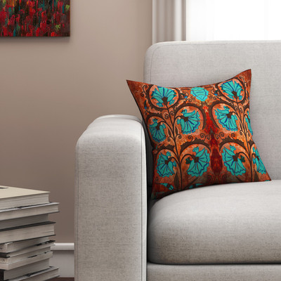 

SEJ by Nisha Gupta Floral Cushions Cover(40.64 cm*40.64 cm, Brown)