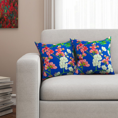 

SEJ by Nisha Gupta Floral Cushions Cover(Pack of 2, 40.64 cm*40.64 cm, Blue)