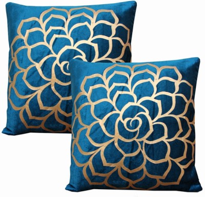 Dekor World Floral Cushions Cover(Pack of 2, 40 cm*40 cm, Blue)