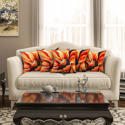 

SEJ by Nisha Gupta Floral Cushions Cover(Pack of 5, 40.64 cm*40.64 cm, Yellow)