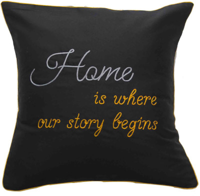Band Box Embroidered Cushions Cover(40.64 cm*40.64 cm, Black)