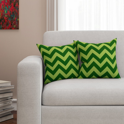 

SEJ by Nisha Gupta Geometric Cushions Cover(Pack of 2, 40.64 cm*40.64 cm, Green)