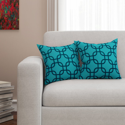 

SEJ by Nisha Gupta Geometric Cushions Cover(Pack of 2, 40.64 cm*40.64 cm, Blue)