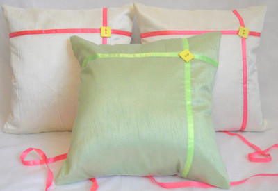 ASC Plain Cushions Cover(Pack of 3, 40.64 cm*40.64 cm, White, Green), Green;white
