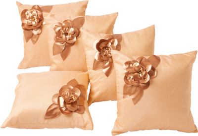Dekor World Floral Cushions Cover(Pack of 5, 40.6 cm*40.6 cm, Maroon)