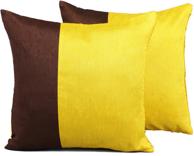 

First Row Plain Cushions & Pillows Cover(Pack of 2, 40 cm*40 cm, Yellow, Brown), Brown;yellow