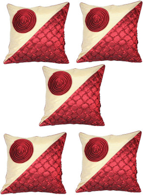 

Mysha Floral Cushions Cover(Pack of 5, 41 cm*41 cm, Beige, Red)