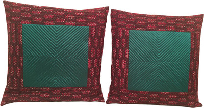 

Minky's Decor Geometric Cushions Cover(Pack of 2, 40 cm*40 cm, Green, Maroon)