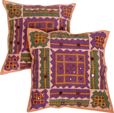 

Rajrang Geometric Cushions Cover(Pack of 2, 43 cm*43 cm, Peach, Purple, Green), Green;peach;purple