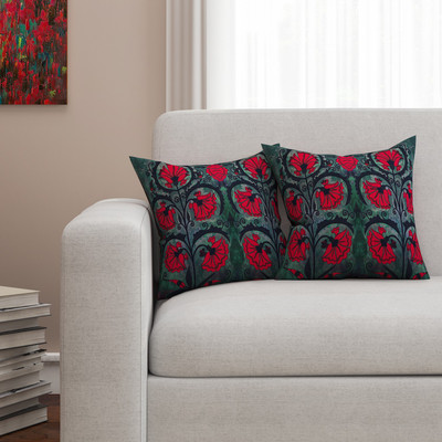 

SEJ by Nisha Gupta Floral Cushions Cover(Pack of 2, 40.64 cm*40.64 cm, Red)