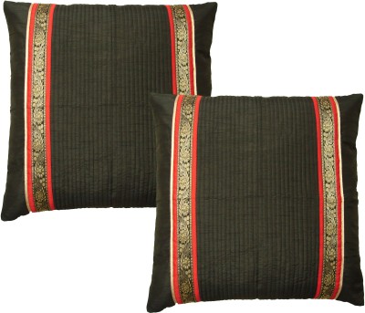 

HOME SHINE Striped Cushions Cover(Pack of 2, 60 cm*60 cm, Black)