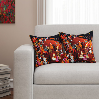 

SEJ by Nisha Gupta Abstract Cushions Cover(Pack of 2, 40.64 cm*40.64 cm, Brown)
