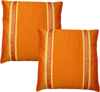

HOME SHINE Striped Cushions Cover(Pack of 2, 60 cm*60 cm, Orange)