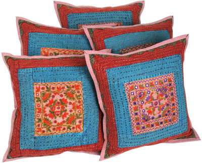 

Rajrang Floral Cushions Cover(Pack of 5, 41 cm*41 cm, Blue, Red)