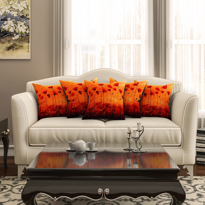 

SEJ by Nisha Gupta Floral Cushions Cover(Pack of 5, 40.64 cm*40.64 cm, Yellow)