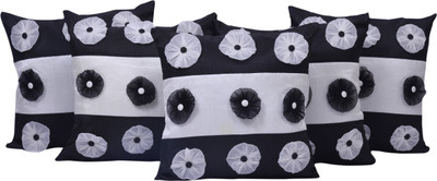 Fazar Creations Floral Cushions Cover(Pack of 5, 40 cm*40 cm, Black, White)