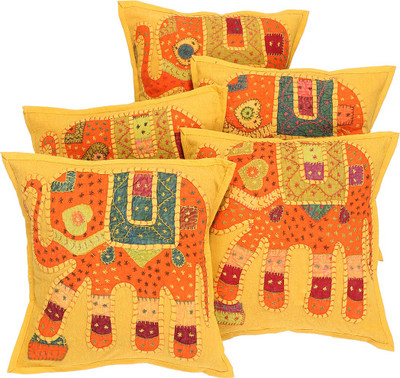 Rajrang Animal Cushions Cover(Pack of 5, 40 cm*40 cm, Yellow, Orange), Orange;yellow