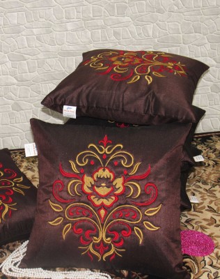 ZIKRAK EXIM Embroidered Cushions Cover(Pack of 5, 40 cm*40 cm, Brown)