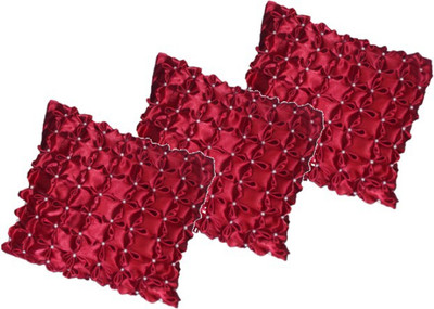 

Rosy Embroidered Cushions Cover(Pack of 3, 36 cm, Maroon)