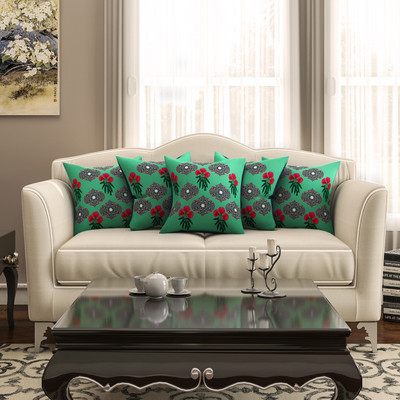

SEJ by Nisha Gupta Floral Cushions Cover(Pack of 5, 40.64 cm*40.64 cm, Green)