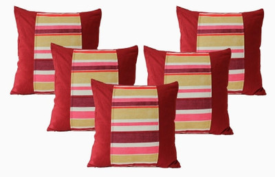 Dekor World Striped Cushions Cover(Pack of 5, 40 cm*40 cm, Maroon) Dekor World Striped Cushions Cover(Pack of 5, 40 cm*40 cm, Maroon)