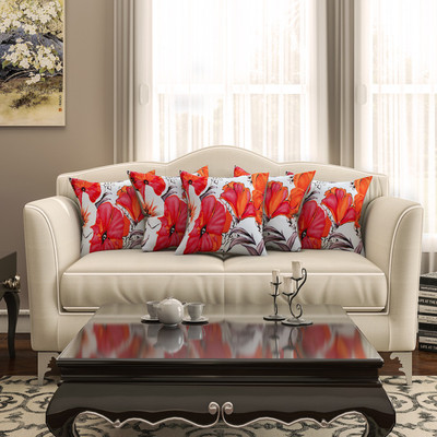 

SEJ by Nisha Gupta Floral Cushions Cover(Pack of 5, 40.64 cm*40.64 cm, Red)