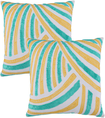 

Rajrang Striped Cushions Cover(Pack of 2, 43 cm*43 cm, White)