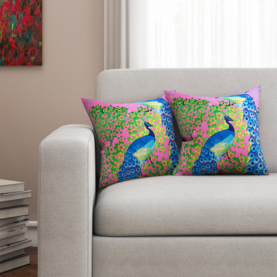 

SEJ by Nisha Gupta Abstract Cushions Cover(Pack of 2, 40.64 cm*40.64 cm, Pink)