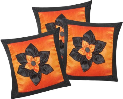 ZIKRAK EXIM Floral Cushions Cover(Pack of 3, 40 cm*40 cm, Black, Orange)