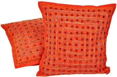 

Kaarigar Embroidered Cushions Cover(Pack of 2, 40.64 cm*40.64 cm, Orange)