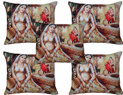 

HOME SHINE Printed Cushions Cover(Pack of 5, 40 cm*40 cm, Beige)