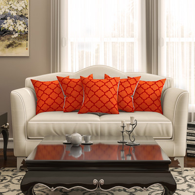 

SEJ by Nisha Gupta Geometric Cushions Cover(Pack of 5, 40.64 cm*40.64 cm, Orange)