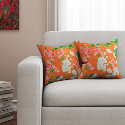 

SEJ by Nisha Gupta Floral Cushions Cover(Pack of 2, 40.64 cm*40.64 cm, Orange)