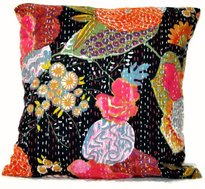 Kantha Embroidered Cushions Cover(16 cm*16 cm, Multicolor)