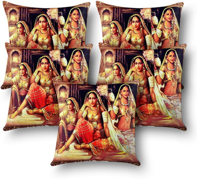 

First Row Abstract Cushions Cover(Pack of 5, 40 cm, Multicolor)