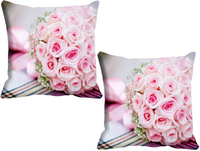 

IndiWeaves Printed Cushions Cover(Pack of 2, 30 cm*30 cm, Pink, White)