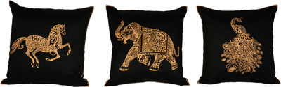 

Misona World India Animal Cushions Cover(Pack of 3, 40 cm*40 cm, Black, Gold)