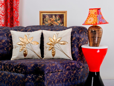 Dekor World Floral Cushions Cover(Pack of 2, 40 cm*40 cm, Black)