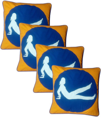 

Hugs N Rugs Embroidered Cushions Cover(Pack of 4, 40 cm*40 cm, Blue, Orange)