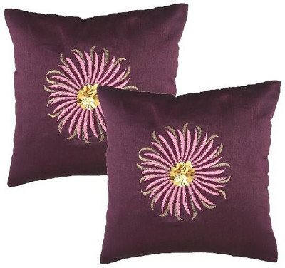 

Nikunj Embroidered Cushions Cover(Pack of 2, 40 cm, Purple, Gold), Gold;purple
