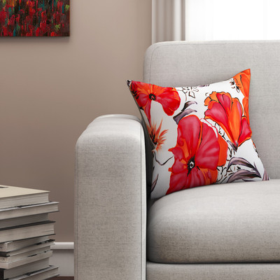 SEJ by Nisha Gupta Floral Cushions Cover(40.64 cm*40.64 cm, Red)