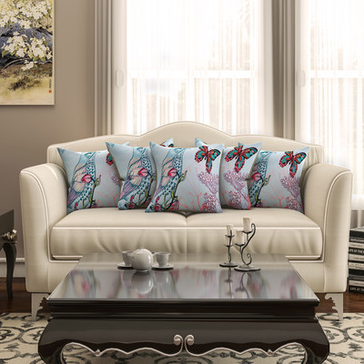 

SEJ by Nisha Gupta Abstract Cushions Cover(Pack of 5, 40.64 cm*40.64 cm, Blue)