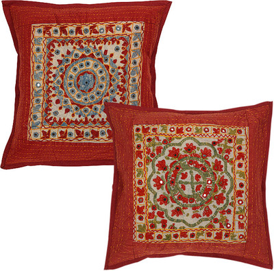 56% OFF on Rajrang Embroidered Cushions Cover(Pack of 2, 43 cm*43 cm, Maroon)