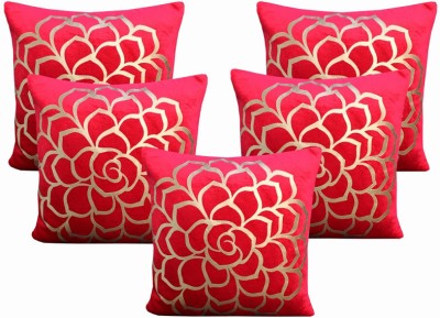 Dekor World Floral Cushions Cover(Pack of 5, 40 cm*40 cm, Red)