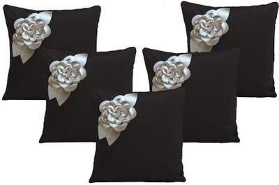55% OFF on Dekor World Floral Cushions Cover(Pack of 5, 40 cm*40 cm, Black)