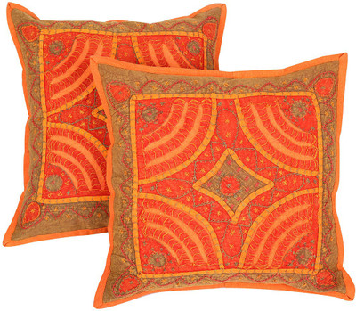 

Rajrang Floral Cushions Cover(Pack of 2, 41 cm*41 cm, Orange)