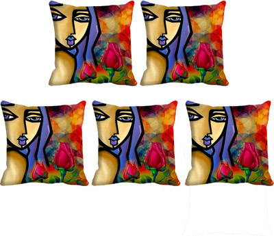 

IndiWeaves Printed Cushions Cover(Pack of 5, 40 cm*40 cm, Red, Blue), Blue;red