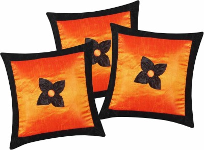 ZIKRAK EXIM Floral Cushions Cover(Pack of 3, 40 cm*40 cm, Black, Orange)