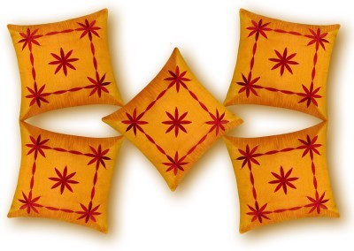Nikunj Floral Cushions Cover(Pack of 5, 40 cm*40 cm, Gold)